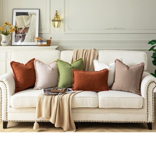Joyouth Set of 2 Decorative Fringe Throw Pillow Covers Chenille Pillow Covers Elegant Design Pillowcase Soft Tassels Cushion Cover for Couch Bed Home Decor,18×18 Inch,Cream White