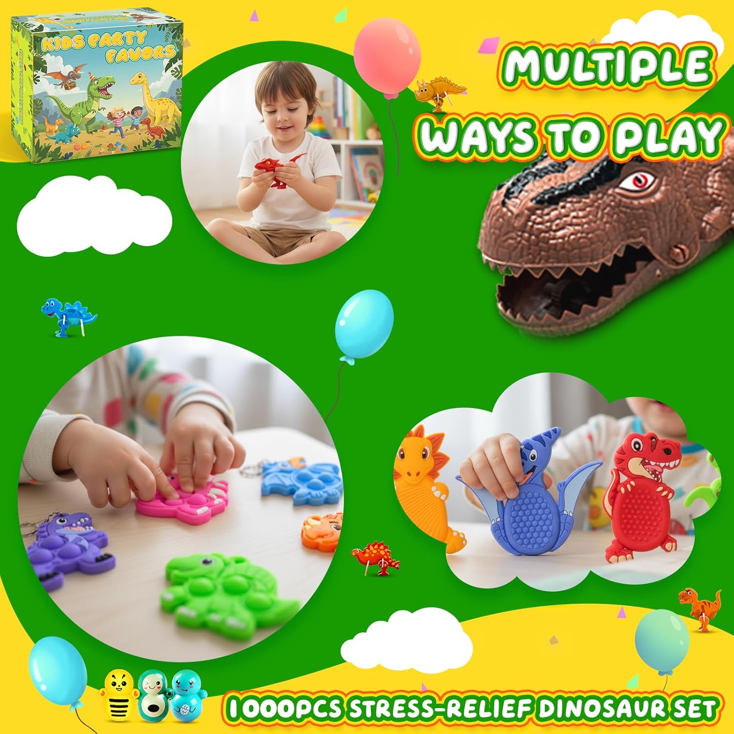 Skiennix Dinosaur Sensory Fidget Toys - 1000 PCS Bulk Party Favors for Kids | Perfect for Prizes & Easter Egg Fillers