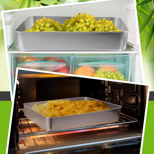Funnymoom Stainless Steel Cake Pan Set - 11 x 13 Inch Rectangle Bakeware with Lids | Dishwasher Safe