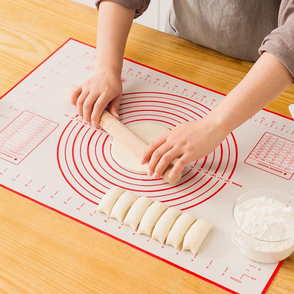 Skiennix Silicone Pastry Mat - Extra Thick Non-Stick Baking Sheet with Measurements | 16" x 24", Red