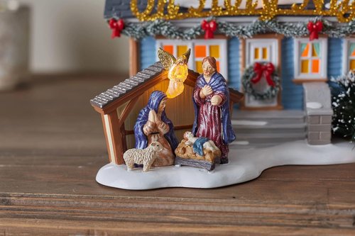 Department 56 Oh Holy Night House & Angels Figurine Set - Lit Building, 6.46 Inch, Multicolor