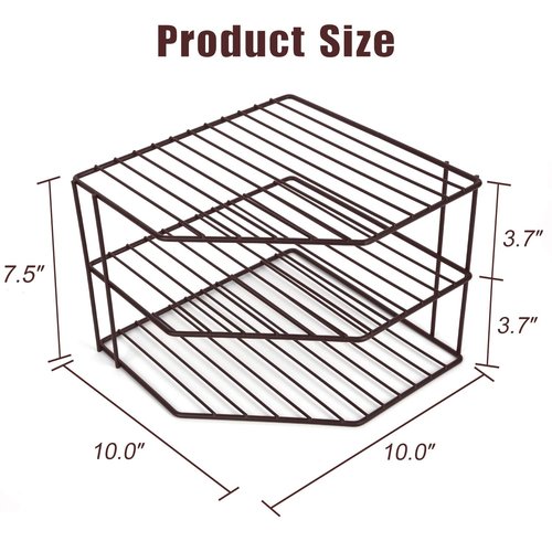 3-Tier Corner Shelf Counter and Cabinet Organizer - Steel Metal Wire - Rust Resistant - Plates, Dishes, Cabinet & Pantry Organizer - Kitchen Organization (10 x 7.5 Inch)(Black)