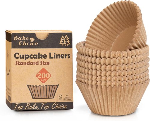 Bake Choice Non-Stick Cupcake Liners - 200 Pcs Food-Grade Greaseproof Muffin Wrappers