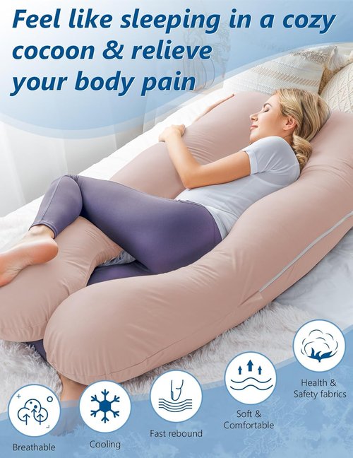 Meiz Pregnancy Body Pillow - U Shaped Cooling Maternity Pillow with Jersey Cover for Comfort