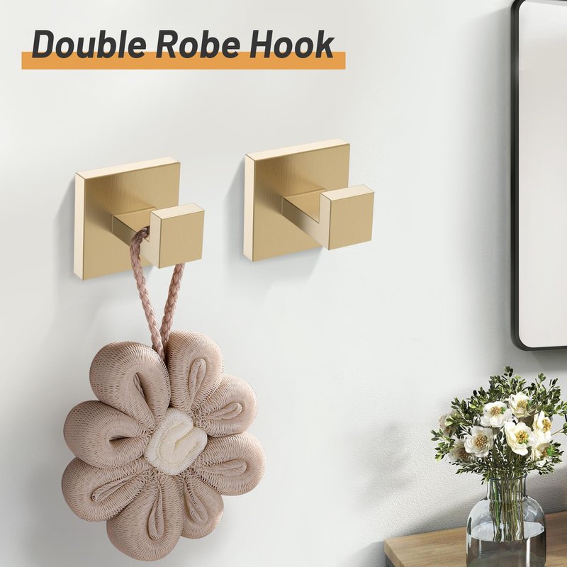 Brushed Gold Towel Bar Set, 23.6 Inch Bathroom Accessories Set, 5 Pieces SUS304 Stainless Steel Towel Racks Toilet Paper Holder Set for Bathroom Kitchen Wall Mounted