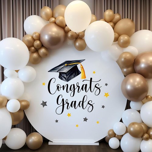 FYSUIMU Graduation Cap Decal - Black & Gold Welcome Sign for Party Backdrop & Balloon Arch Decor