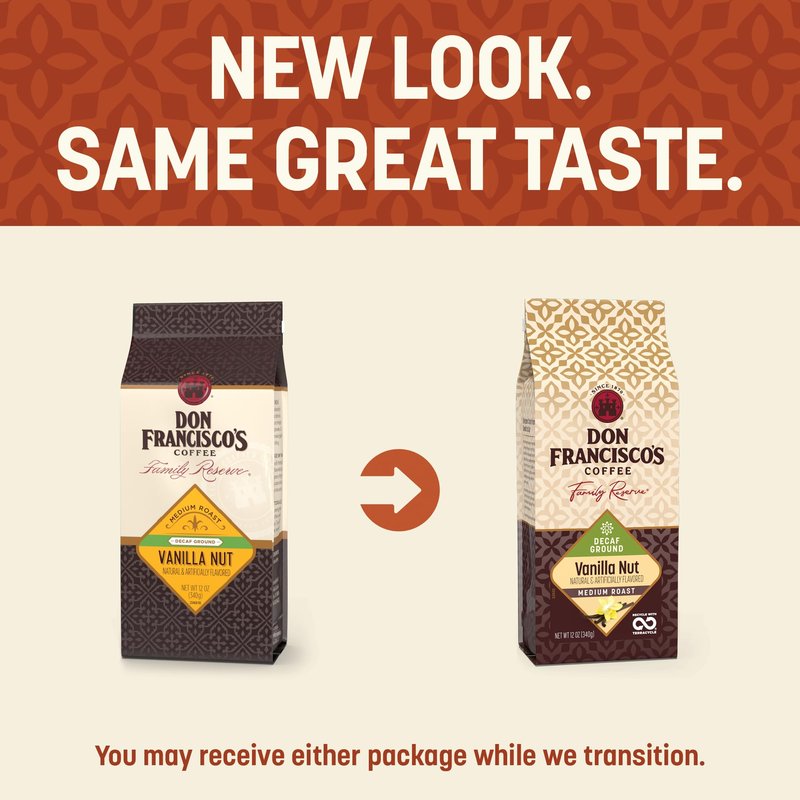 Don Francisco's Decaf Vanilla Nut Ground Coffee, Medium Roast – 100% Arabica, Flavored Coffee, 12 oz Bag