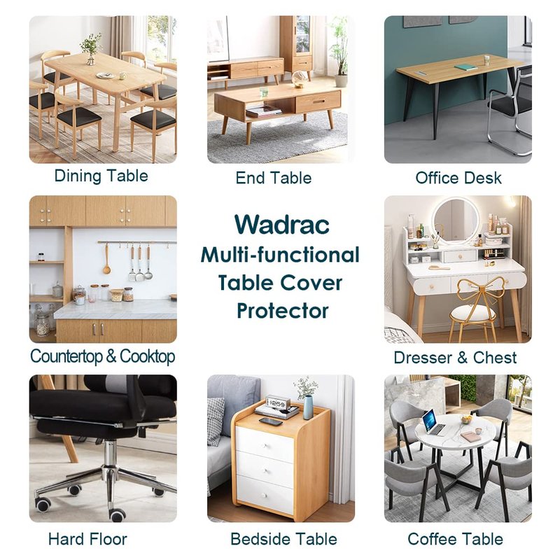Wadrac Clear Table Protector Plastic Table Cloths PVC Night Stand Table Cover Mat Office Desk Mat Shelf Surface Protection Crystal Children Painting Cover Pad Transprent Rectangular 20x96 inch