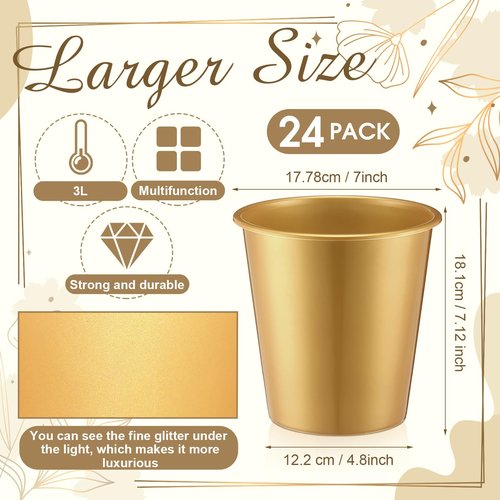Layhit 24 Pcs Plastic Ice Buckets for Parties 3 Liters Wine Bucket Portable Ice Holder Disposable Wine Cooler for Party Wedding Party Beverages Champagne Soda and Beer (Gold)