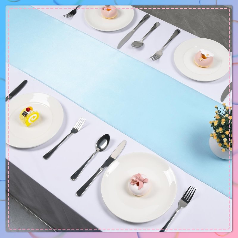 Jspupifip 12 Pcs Pink Blue Table Runner, 72 Inch Satin Table Runner for Baby Shower, Gender Reveal, New Year, Valentines Day, Wedding Banquet, Birthday Party