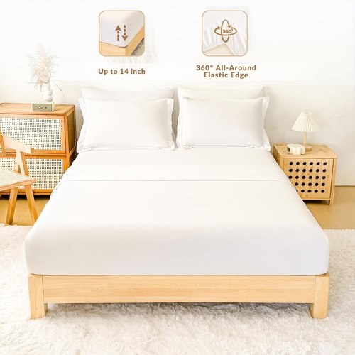 FMLIUY Cal King Comforter Duvet Cover Set White - 7-Piece Bed in a Bag, Festive Gift Double Brushed Micorfiber All-Season Soft Bedding with Sheets & Envelope Pillowcases(104"x90",Cal King)