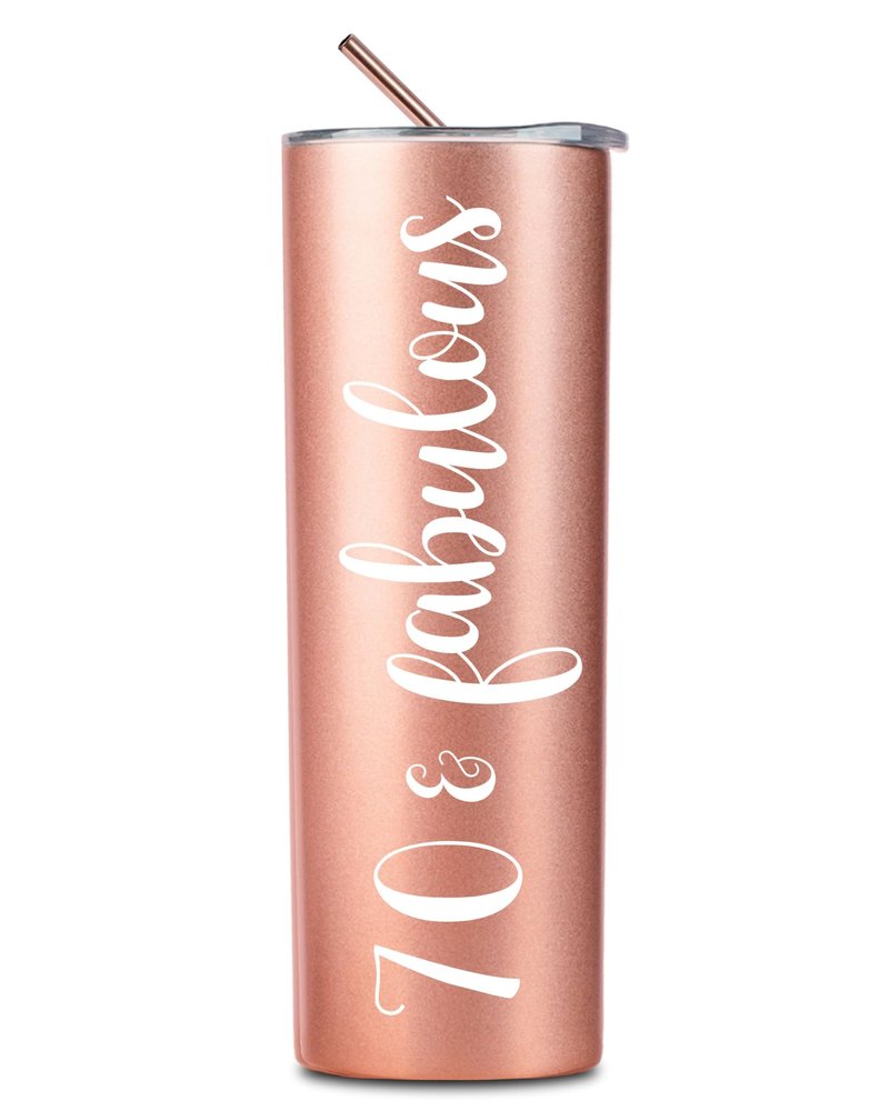 Onebttl 70th Birthday Gifts for Women, 70 & Fabulous, 70th Birthday Gift Idea for Women, Coworker, Friends, Mom, 70th Bday Gifts, Stainless Steel Tumbler 20oz - Rose Gold