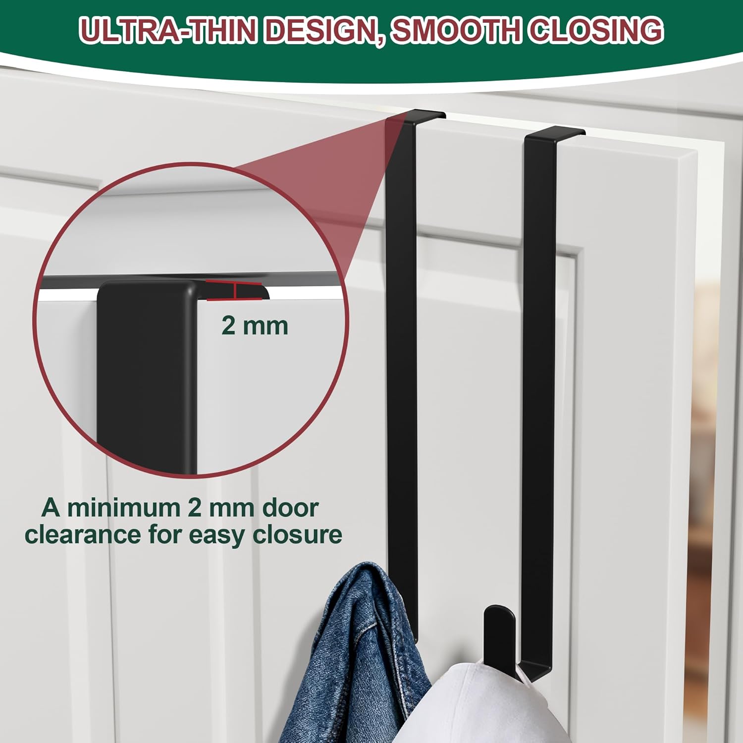 Reversible Wreath Hanger by [Brand Name] - Heavy Duty Steel Over The Door Hook | Fits Most Doors Up to 1-3/4” - Holds 80 LBS for Seasonal Decor (Black, 1 Pack)