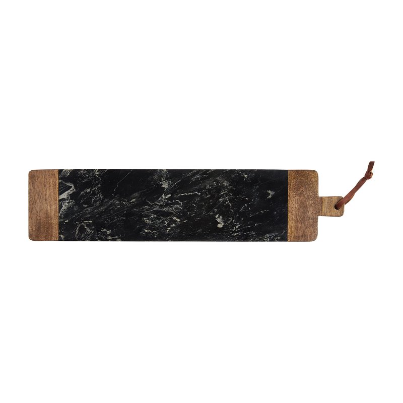 Mud Pie Long Wood Blk Marble Board, 6" X 26"