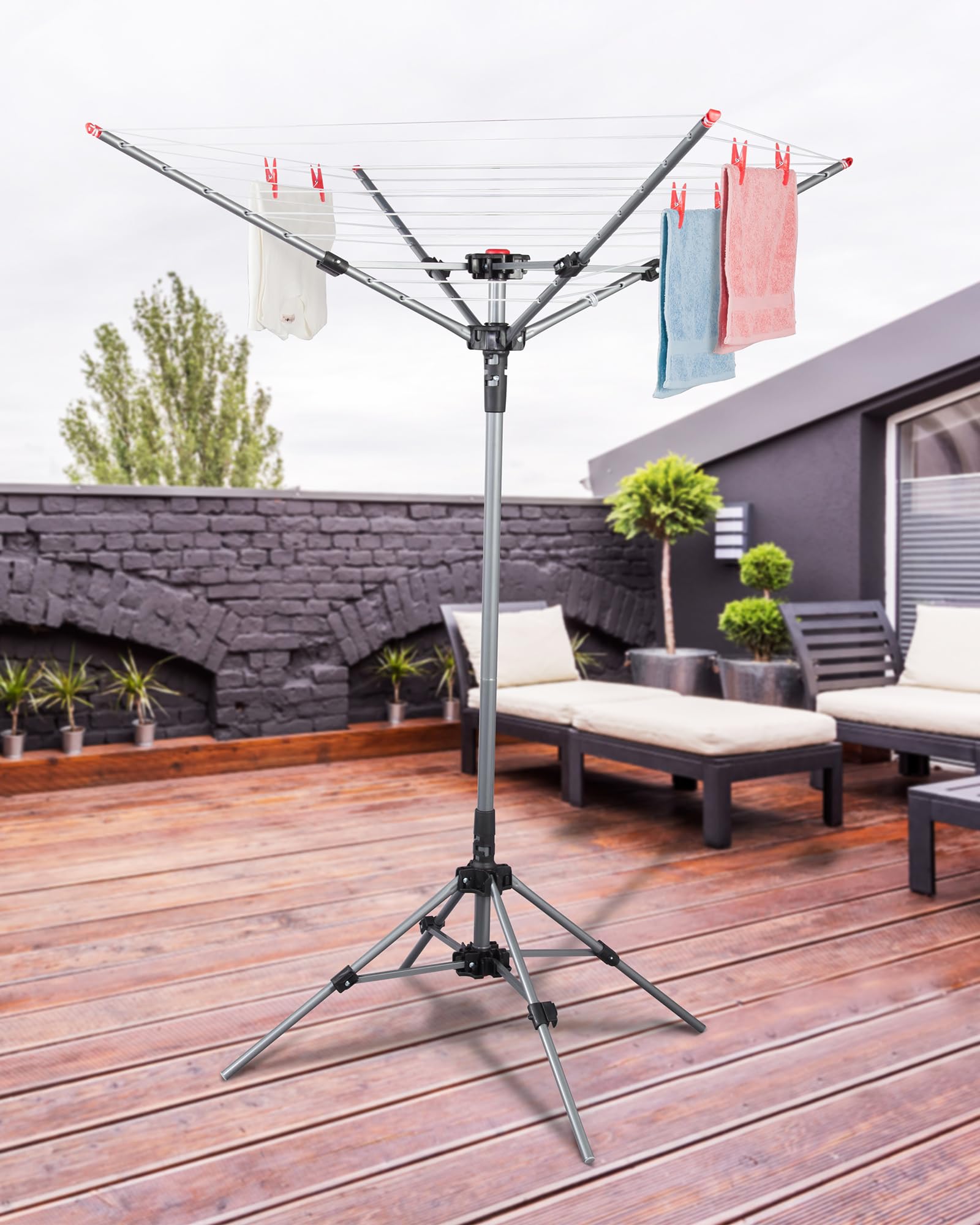 STORAGE MANIAC Portable Umbrella Clothes Drying Rack 8 Lines with 82 Feet Drying Space, Steel Frame & Adjustable Height, 4-arm Umbrella Clothesline for Laundry, Collapsible Indoor & Outdoor Drying