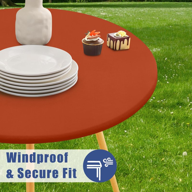 Moosfor Round Spandex Tablecloth, Elastic Fitted Waterproof Tablecloths for 45"-56" Tables, Stretch Washable Picnic Table Cover for Camping, Dining, Indoor and Outdoor, Rust