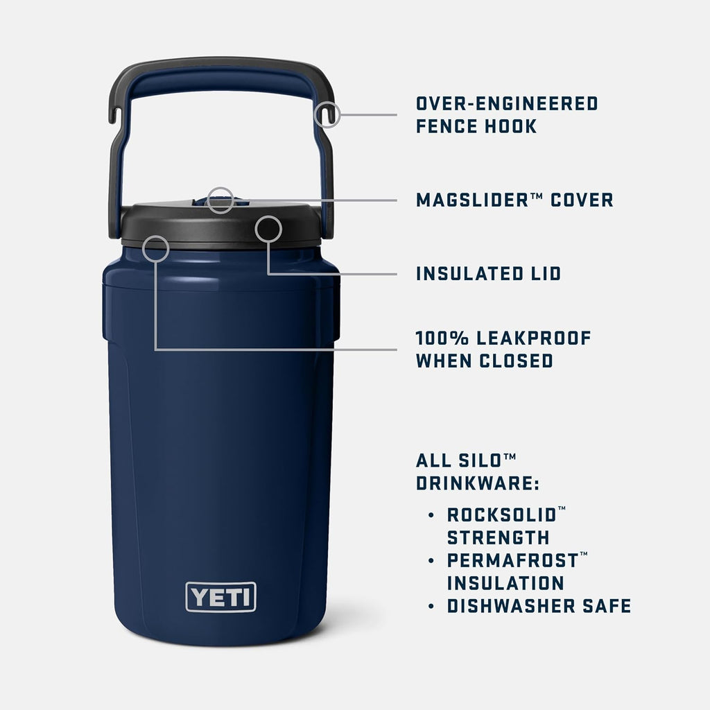 YETI Silo Half Gallon Insulated Water Jug - Leakproof Sports Bottle with Straw Cap & Fence Hook - Keeps Drinks Ice-Cold, Black