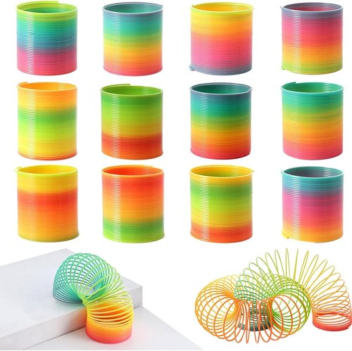 JOHOUSE Rainbow Magic Spring Toys - 12 PCS Colorful Plastic Party Favors for Kids' Goodie Bags