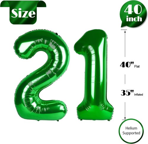 Green Number 21 Balloon - 40 Inch 21st Birthday Decoration for Men & Women | St. Patrick's Day Party Supplies