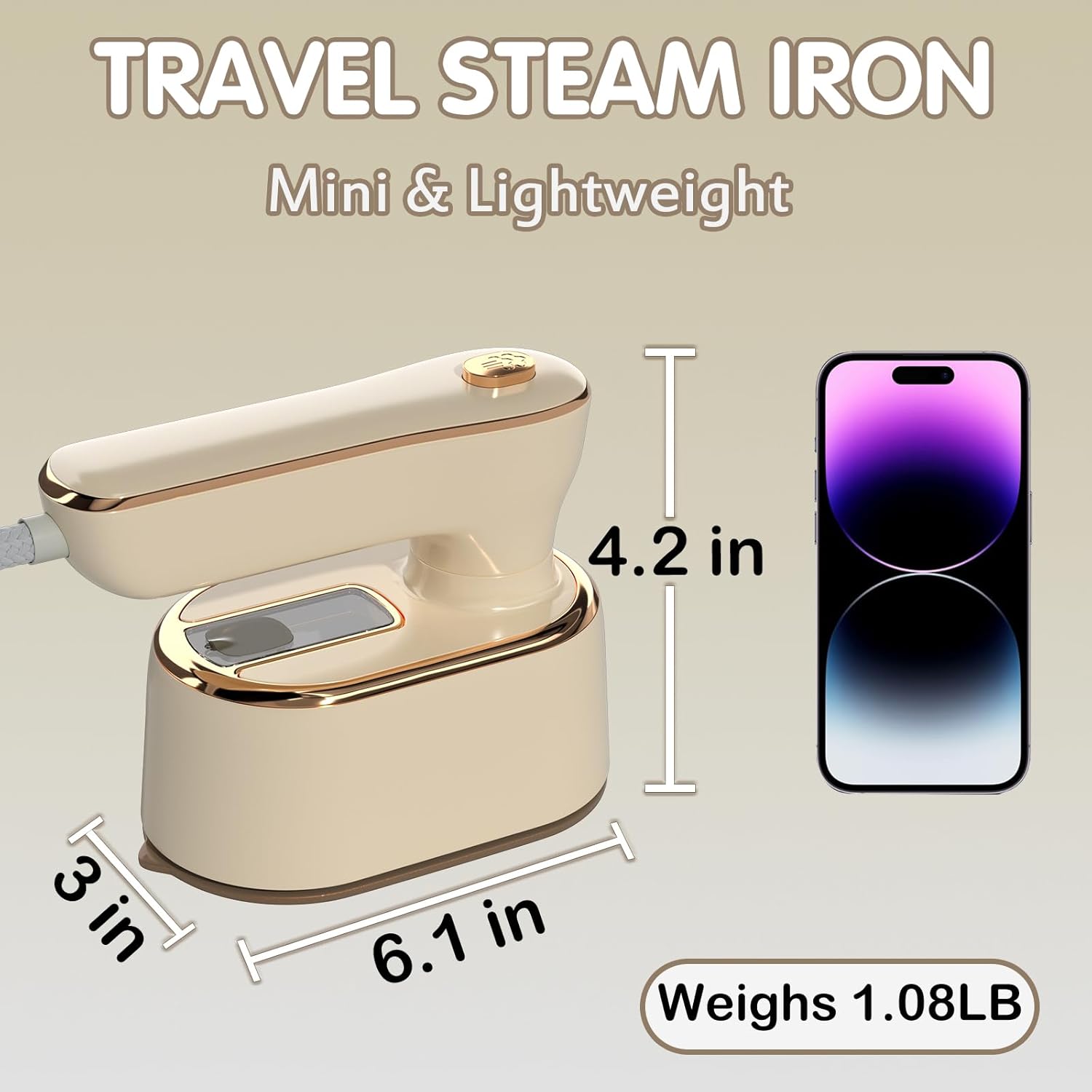Skiennix Travel Steamer | Mini Portable Ironing Machine for Clothes - Ideal for College Dorms & Home (Beige)