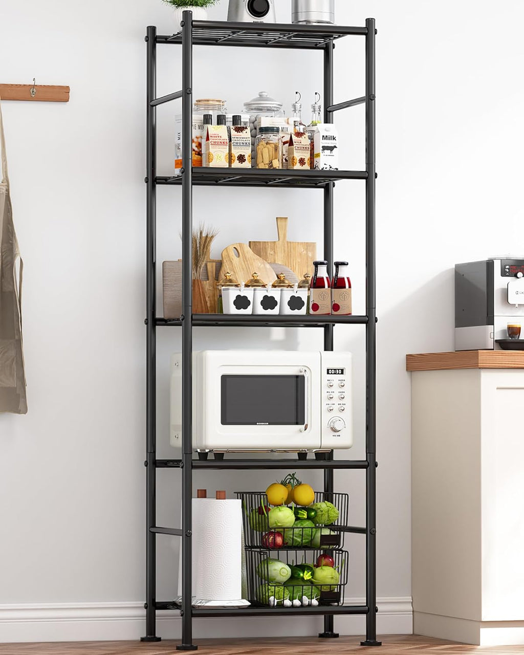 Sakugi Storage Shelves - Heavy Duty 5-Tier Shelf Organizer | Stable Metal Unit for Kitchen, Pantry & Closet - 18.4" W x 12.6" D x 57.4" H, Black