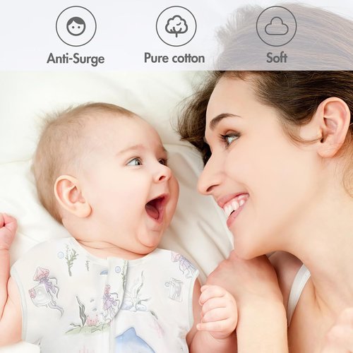 ANYEDDE Arms Up Swaddle 0-3 Months - Breathable Newborn Sleep Bags with Removable Cuffs, Blue Dolphin