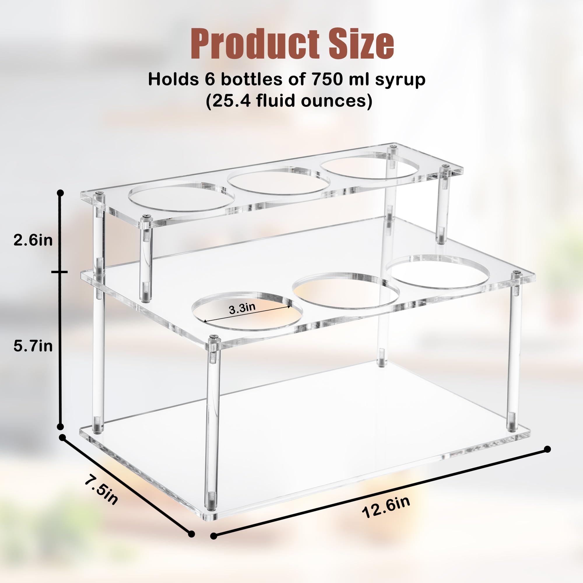 EFYSE Acrylic Coffee Syrup Organizer rack,2 Tier-6 Bottle Capacity Syrup stand,Syrup Bottle Holder for coffee bar syrup storage,kitchen condiment organization and wine display.