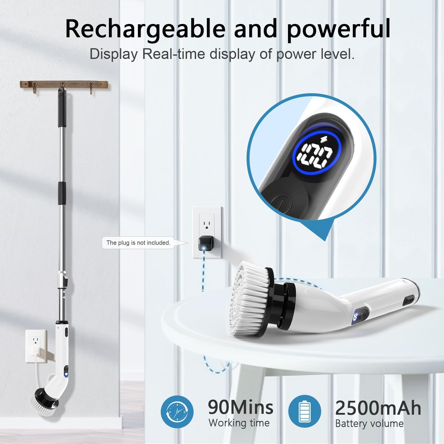 TUYU Electric Spin Scrubber - Cordless IPX7 Waterproof Bathroom Cleaner with Adjustable Handle | Power LCD Display