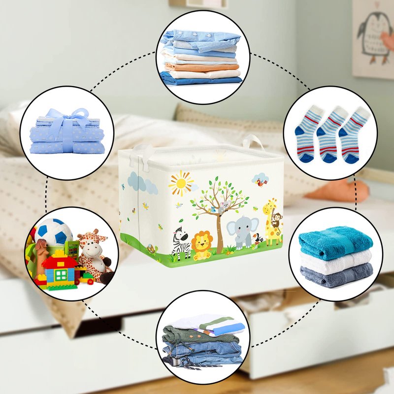 Clastyle Safari Animal Tree Baby Nursery Basket Rectangle Bedroom Forest Elephant Giraffe Shelf Basket Jungle Monkey Lion Clothes Toy Book Storage Bin