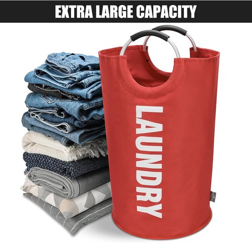 DOKEHOM 82L Large Laundry Basket - Collapsible Freestanding Hamper in Red for Easy Storage