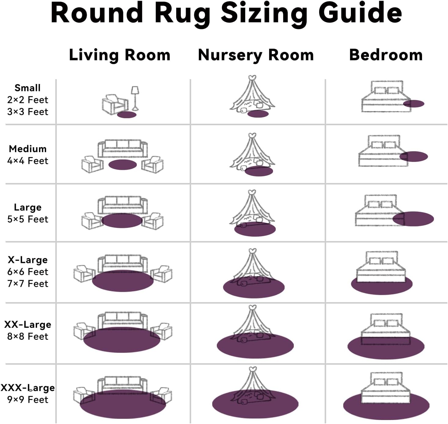 OLANLY Dark Purple Round Rug - Soft, Fluffy Shaggy Carpet | 8 ft Machine Washable Area Rug for Bedroom & Living Room Decor