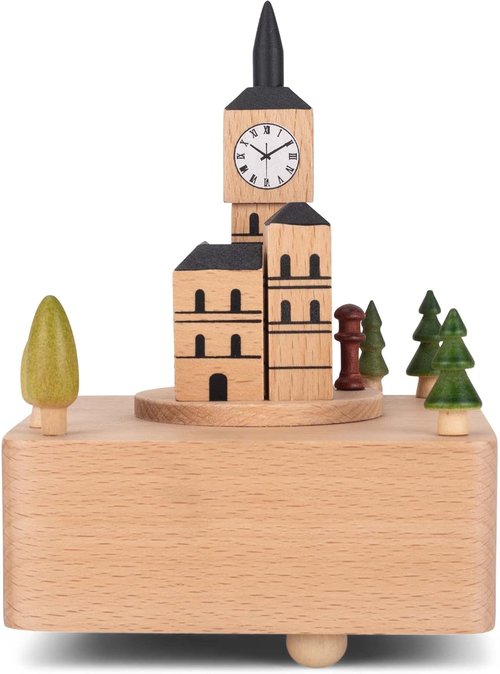 Cottage Garden Big Ben Car - Woodgrain 6-Inch Beech Wind-Up Musical Figurine for Collectors