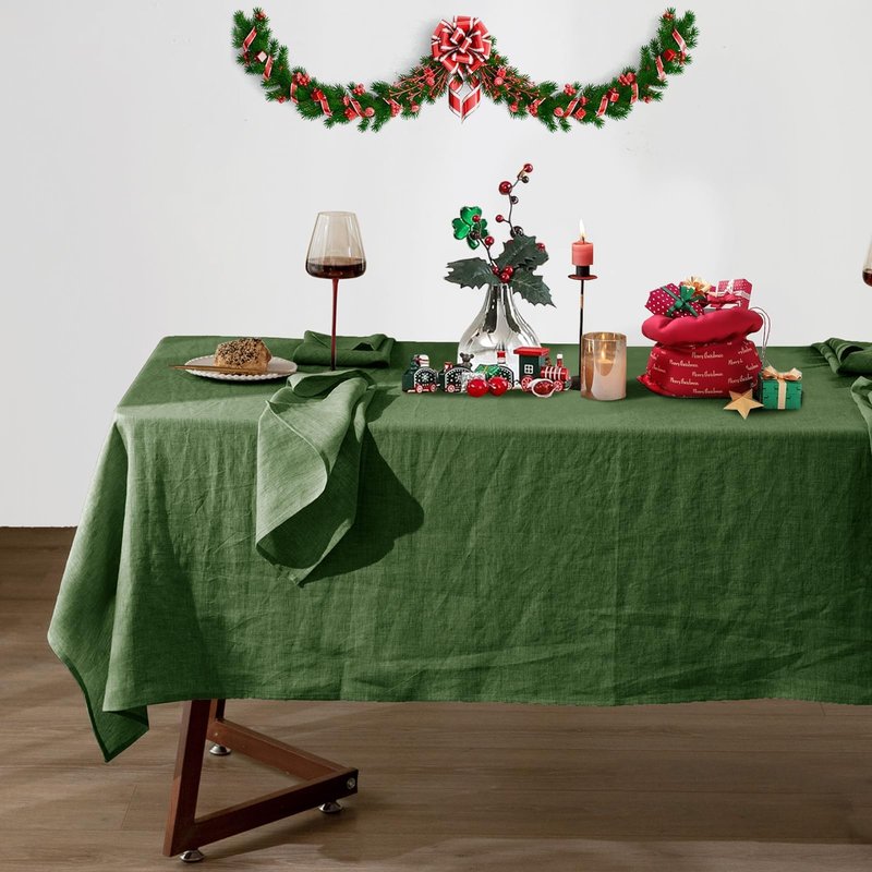Talasily Linen Tablecloth 100% Pure Linen Table Cloth 60x108 Inches Rectangle Tablecloths Washable Cloths for Kitchen, Dining, Buffet Parties, Holidays, Picnic,Weddings and Restaurants-Forest Green