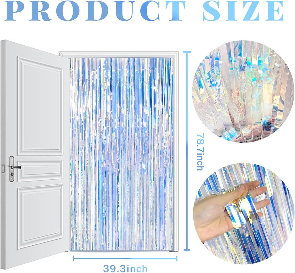Skiennix Iridescent Foil Curtain Backdrop - 10 Pack Metallic Tinsel Fringe for Parties & Events
