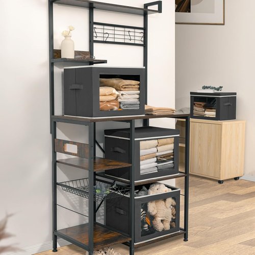 Homsorout Stackable Storage Bins - Large Foldable Closet Organizer with Lids | 4-Pack Dark Grey