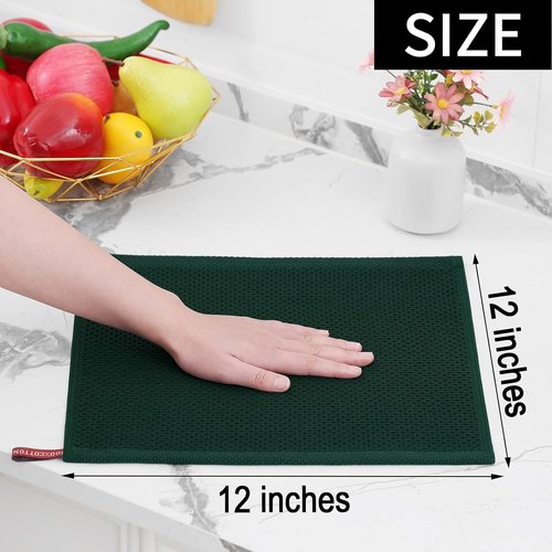Homaxy Kitchen Dish Cloths - 100% Cotton Waffle Weave, Ultra Soft & Absorbent | 12x12 Inches, 6-Pack, Blackish Green