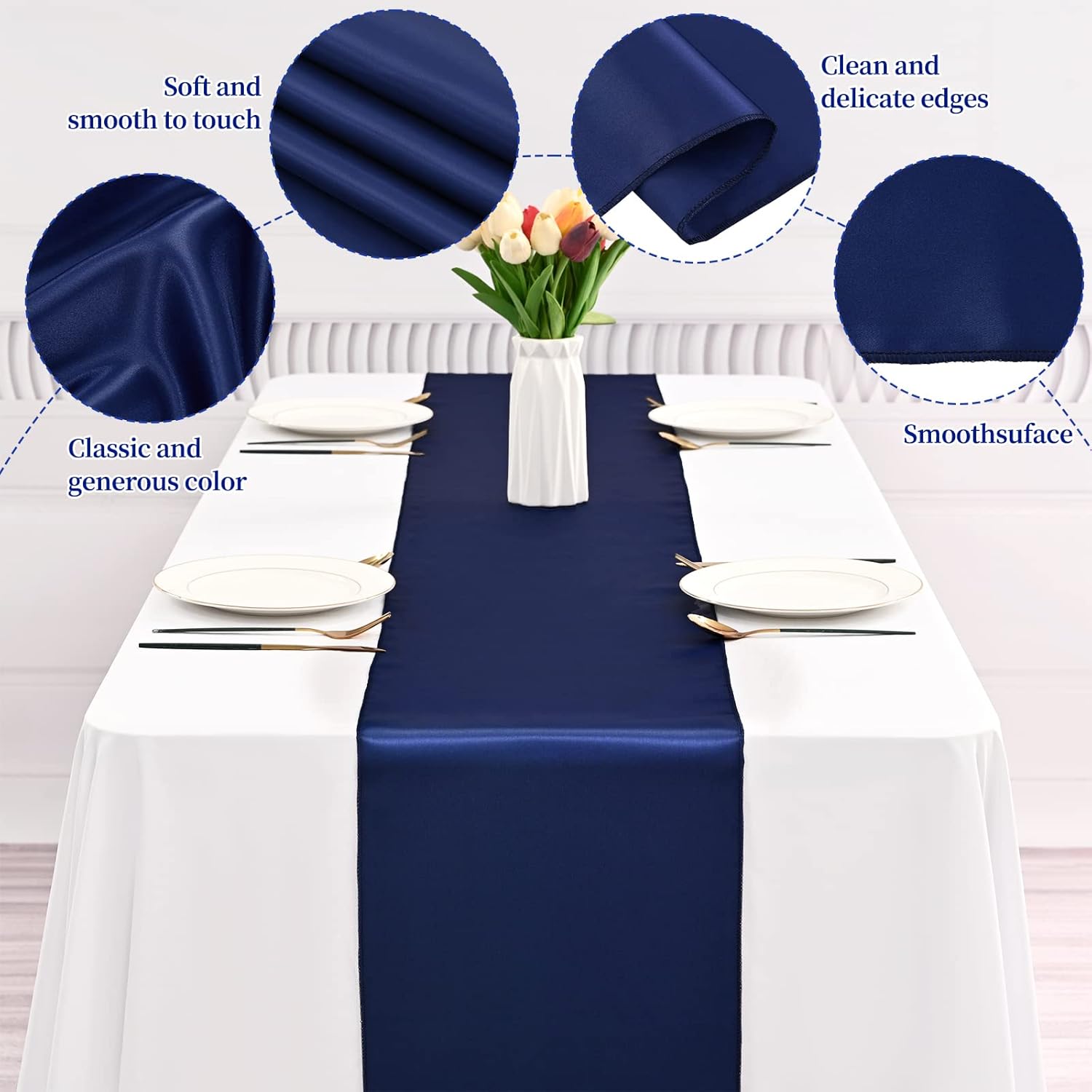 Skiennix Navy Blue Satin Table Runner - 12 Pack, 12 x 108 Inch for Weddings & Events Decor