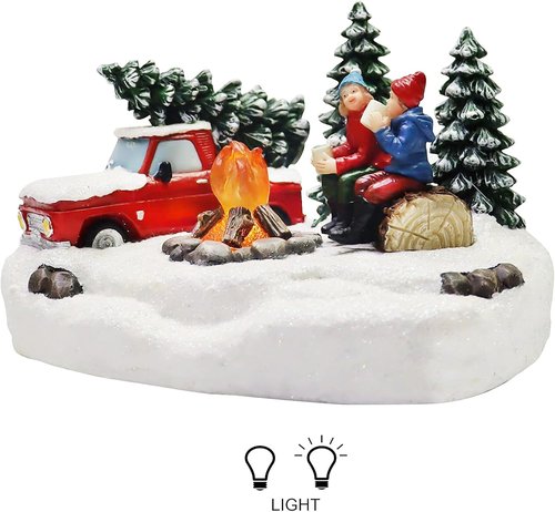 Moments In Time Christmas Village Scene - Campfire With LED Lights | Battery Operated (4.3" H x 6.6" W x 4.3" D)