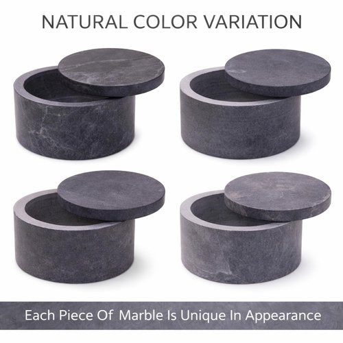 KC KULLICRAFT Unique Salt and Pepper Box Elegant Round Marble Salt Box With Lid For Salt, Spice and Herbs Storage. Perfect Container To Store. (3.5" x 2" Inches)