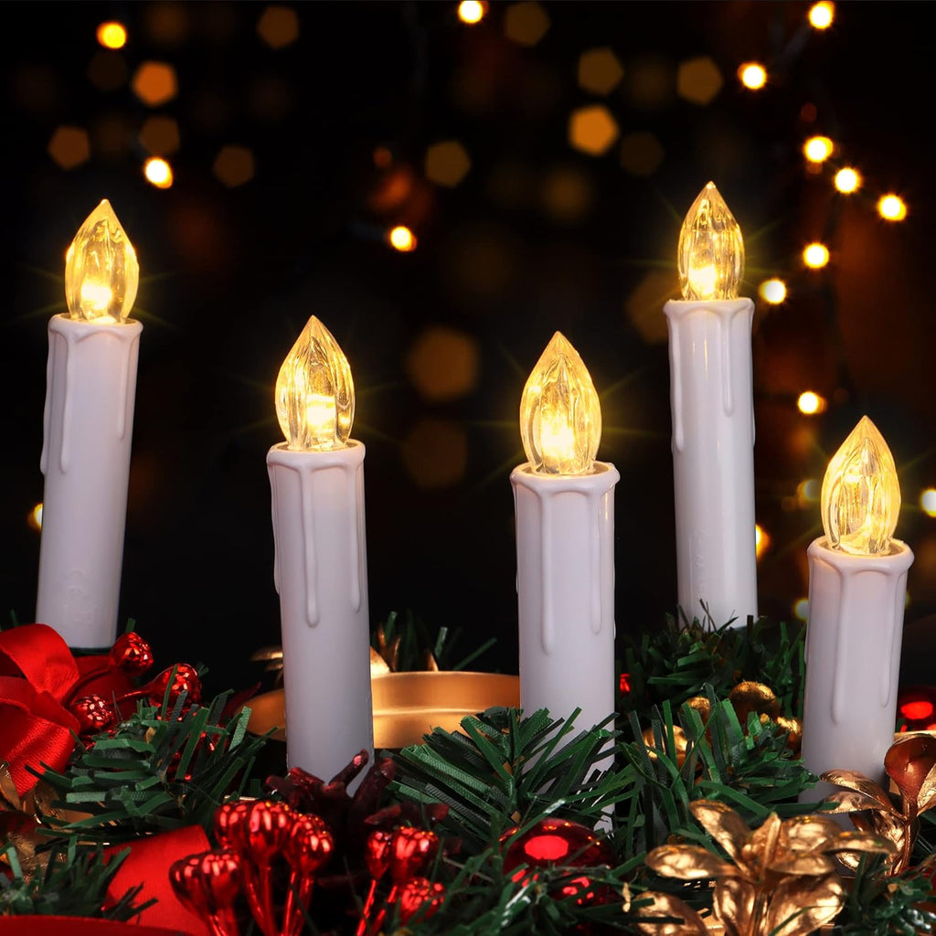 Skiennix Flameless LED Taper Candles - Battery Operated Mini Clip-On Lights with Remote Timer | 30PCS White