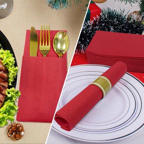 100 Pack Linen-Feel Red Napkins Disposable Guest Paper Valentines Red Hand Towels for Bathroom Soft Absorbent Dinner Paper Napkins Everyday Kitchen Cocktail Party Wedding