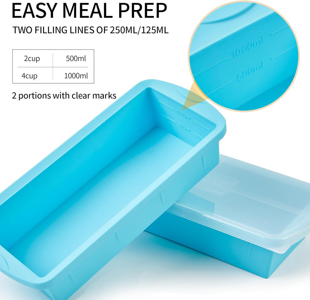 Skiennix Silicone Freezer Tray - 2 Pack Large Ice Cube Molds for Perfect Soup Portions | Oven & Dishwasher Safe