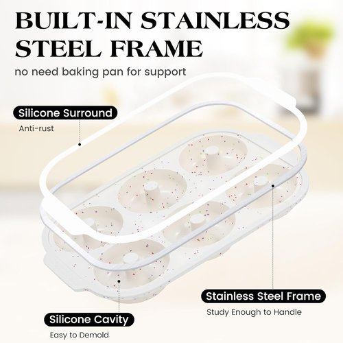 KASHME Silicone Donut Pan Set - Nonstick 6 Cavity Molds with Metal Reinforced Frame | 3.25 Inch Cream