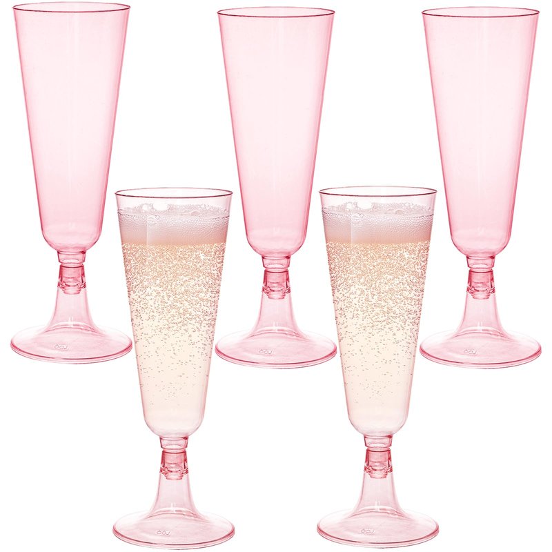 Hedume 70 Pack Pink Champagne Flutes, 5oz Disposable Plastic Wine Glasses, 2-Piece Disposable Champagne Glasses for Celebration, Wedding, Party, Valentine's Day, Mother's Day