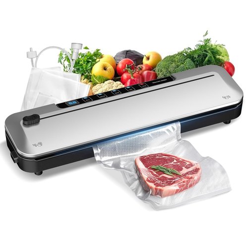 75Kpa Vacuum Sealer - Compact 6-in-1 Food Sealer Machine with Digital Timer, Moist/Dry Modes, Built-in Cutter & 10 Vacuum Bags ,Vacuum Sealer for Food (silver)