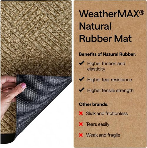 GORILLA GRIP Waterproof All-Season WeatherMAX Doormat - Natural Rubber, Stain & Fade Resistant, 23x35, Beige Diamond