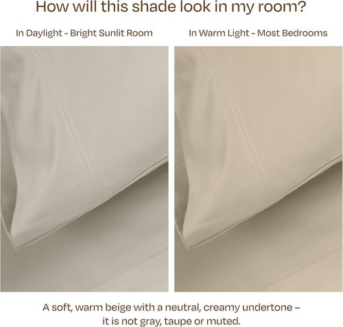 California Design Den Pillow Cases - 800 Thread Count Sateen, 100% Cotton, Set of 2 - Beige, Standard Size