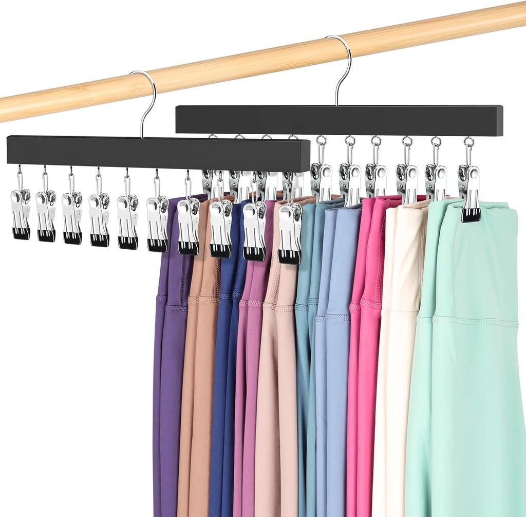 Skiennix Legging Organizer - 360° Rotating Pants Hangers with Clips | Holds 20 Leggings, Jeans & More (2 Pcs)