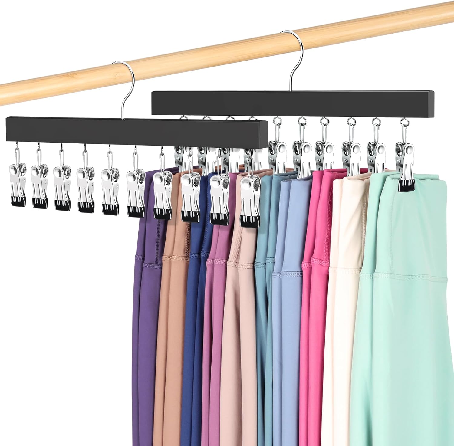 Skiennix Legging Organizer - 360° Rotating Pants Hangers with Clips | Holds 20 Leggings, Jeans & More (2 Pcs)