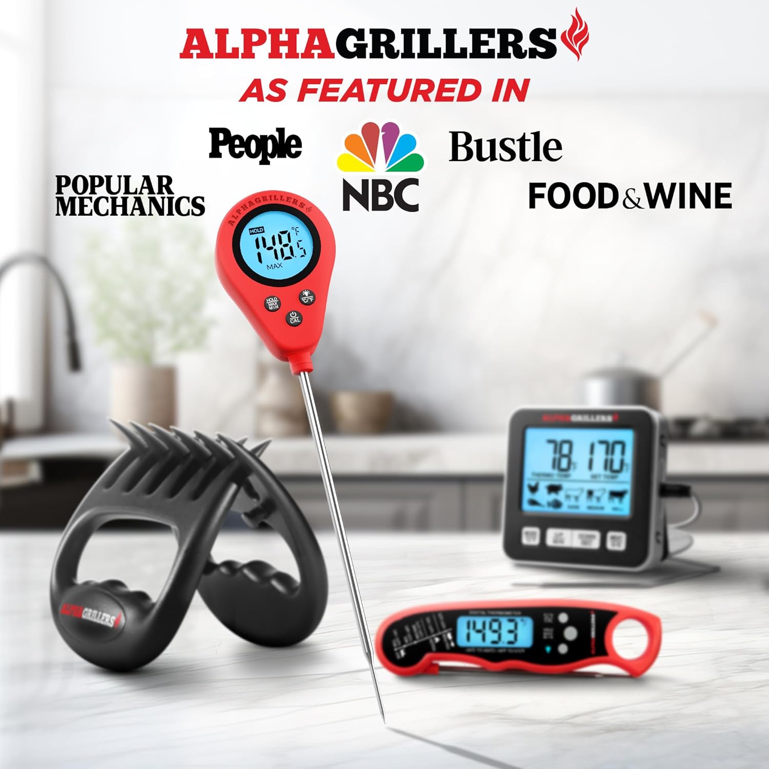 Alpha Grillers Instant Read Meat Thermometer - Digital Cooking Thermometer for Perfectly Cooked Meat | Fast Probe Design